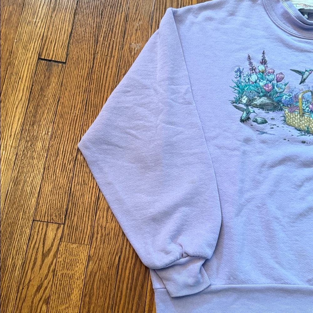 90’s Floral Hummingbird Vintage Granny Crewneck Sweater - Picture 4 of 10